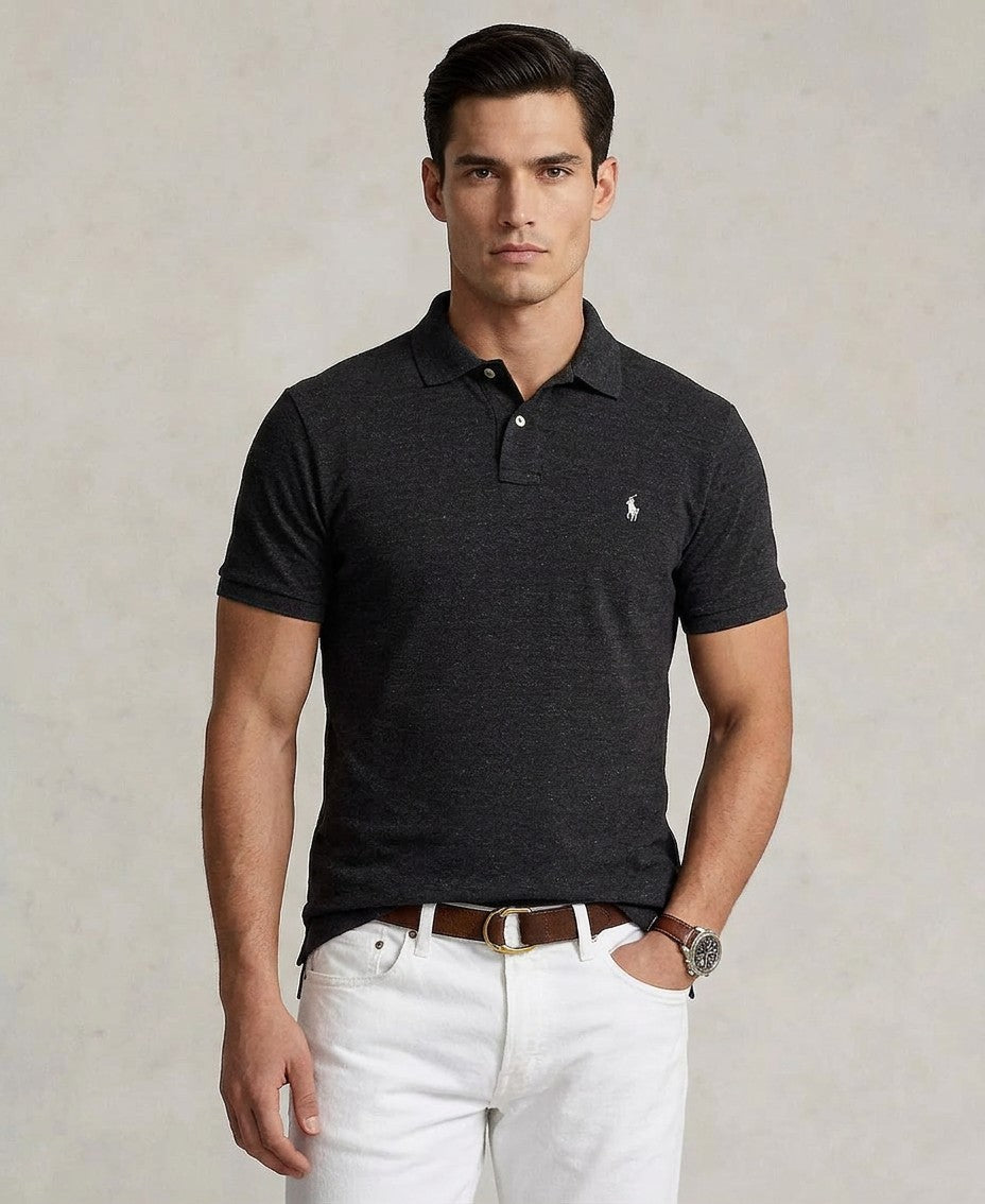 Polo Ralph Lauren Custom Slim Fit Mesh Polo (Black Marl Heather)