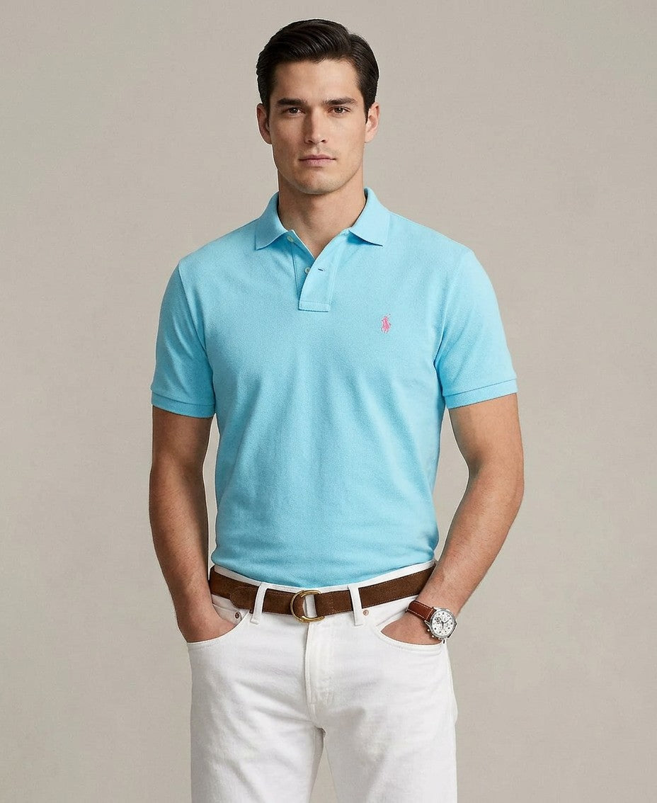 Polo Ralph Lauren Custom Slim Fit Mesh Polo (Cabana Blue)