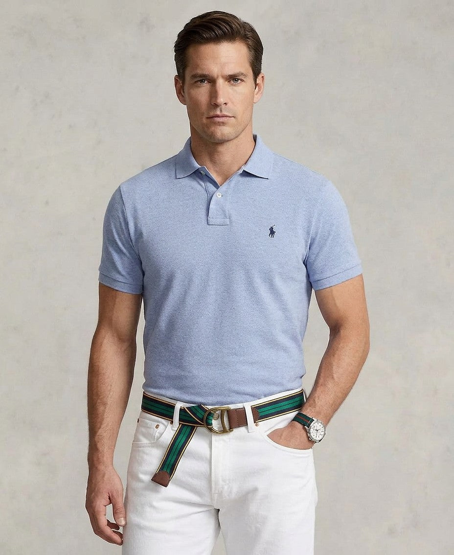 Polo Ralph Lauren Custom Slim Fit Mesh Polo (Isle Heather)