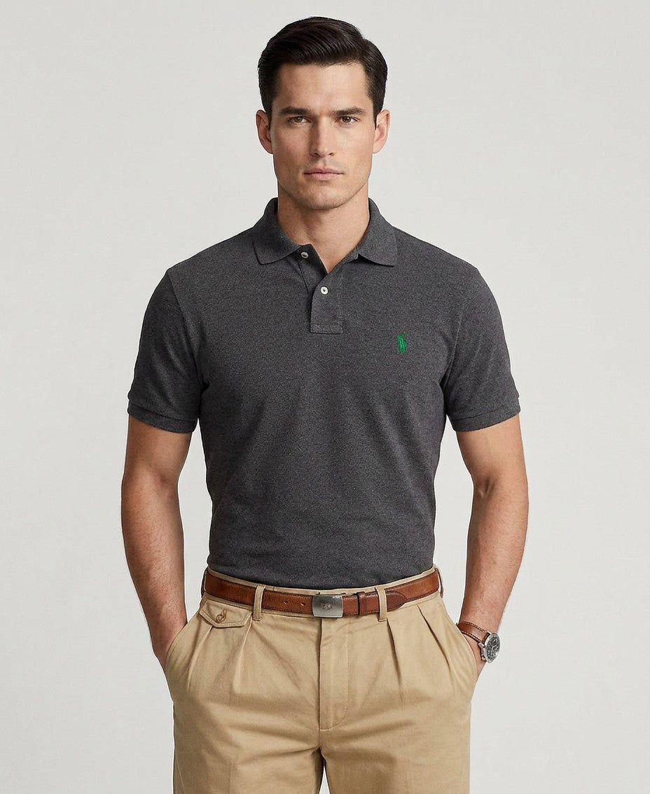 Polo Ralph Lauren Custom Slim Fit Mesh Polo (Medium Flannel Heather)