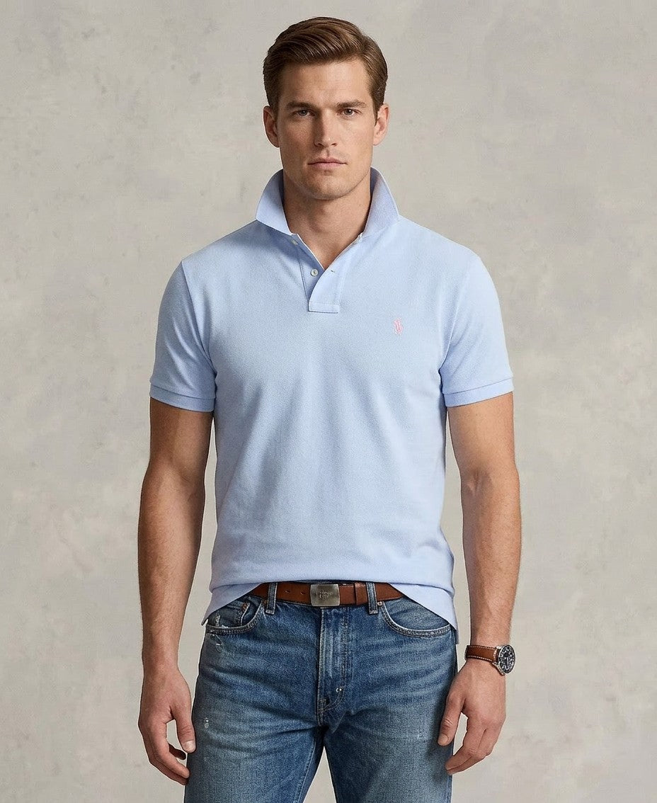 Polo Ralph Lauren Custom Slim Fit Mesh Polo (Pebble Blue)