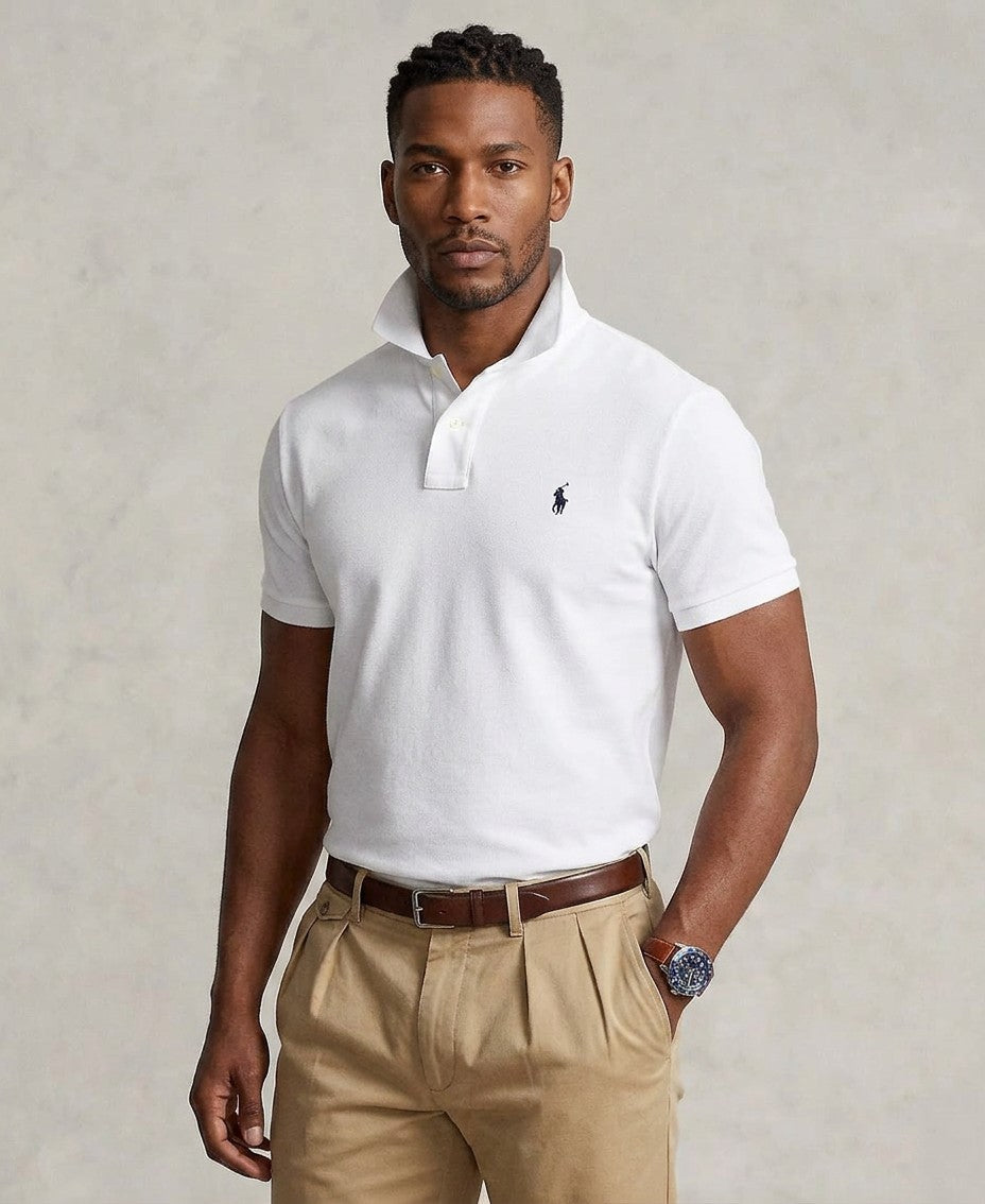 Polo Ralph Lauren Custom Slim Fit Mesh Polo (White)