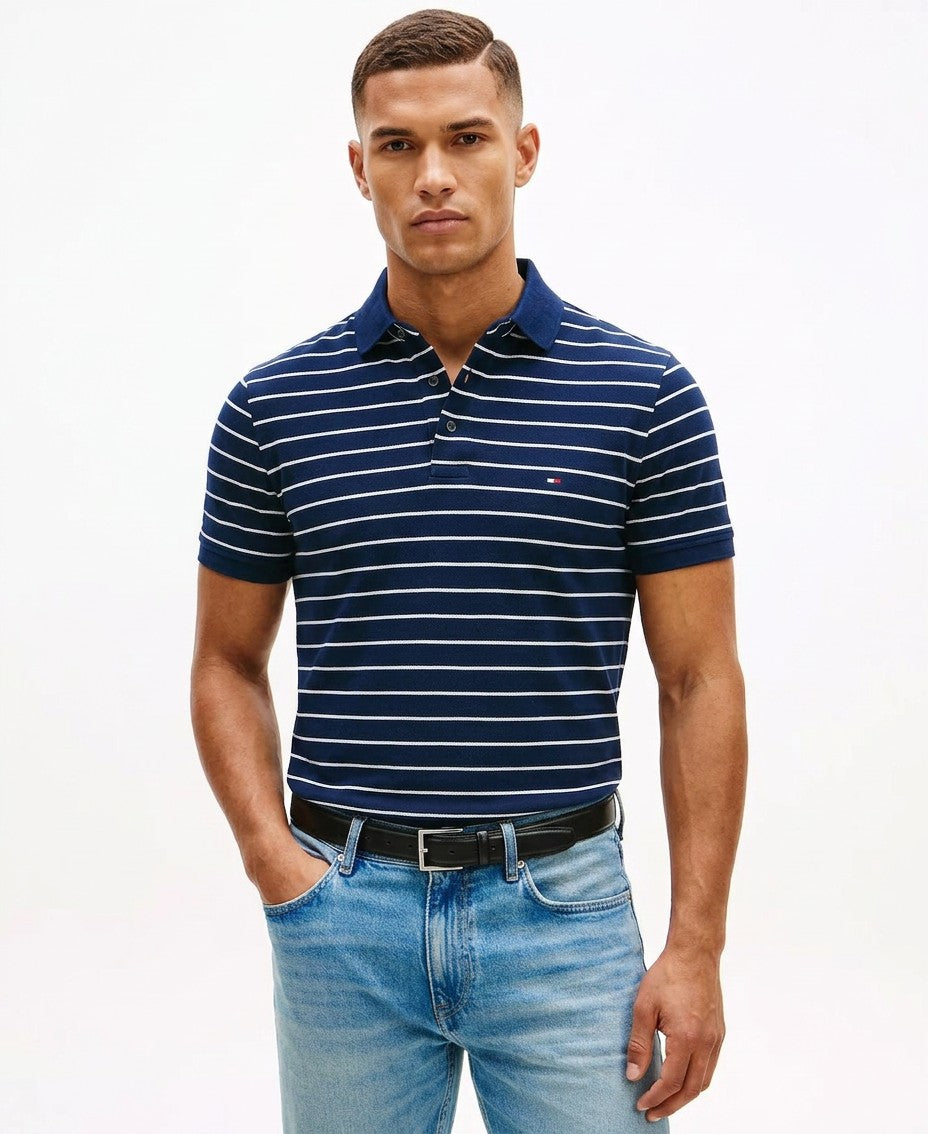 Tommy Hilfiger 1985 Slim Fit Polo Shirt (Carbon Navy Ivory Petal)