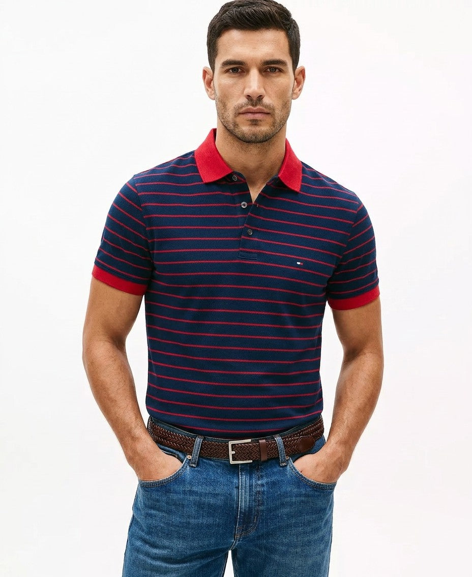 Tommy Hilfiger 1985 Slim Fit Polo Shirt (Dark Night Navy Medium Red)