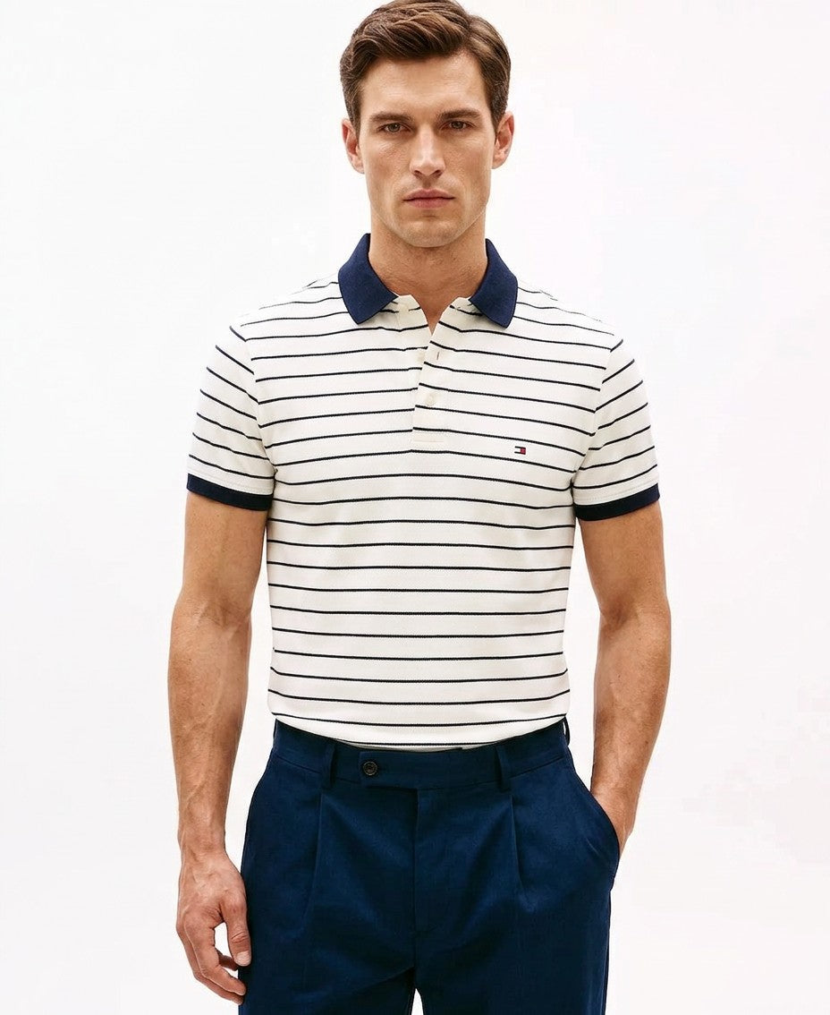 Tommy Hilfiger 1985 Slim Fit Polo Shirt (Ivory Petal Desert Sky)