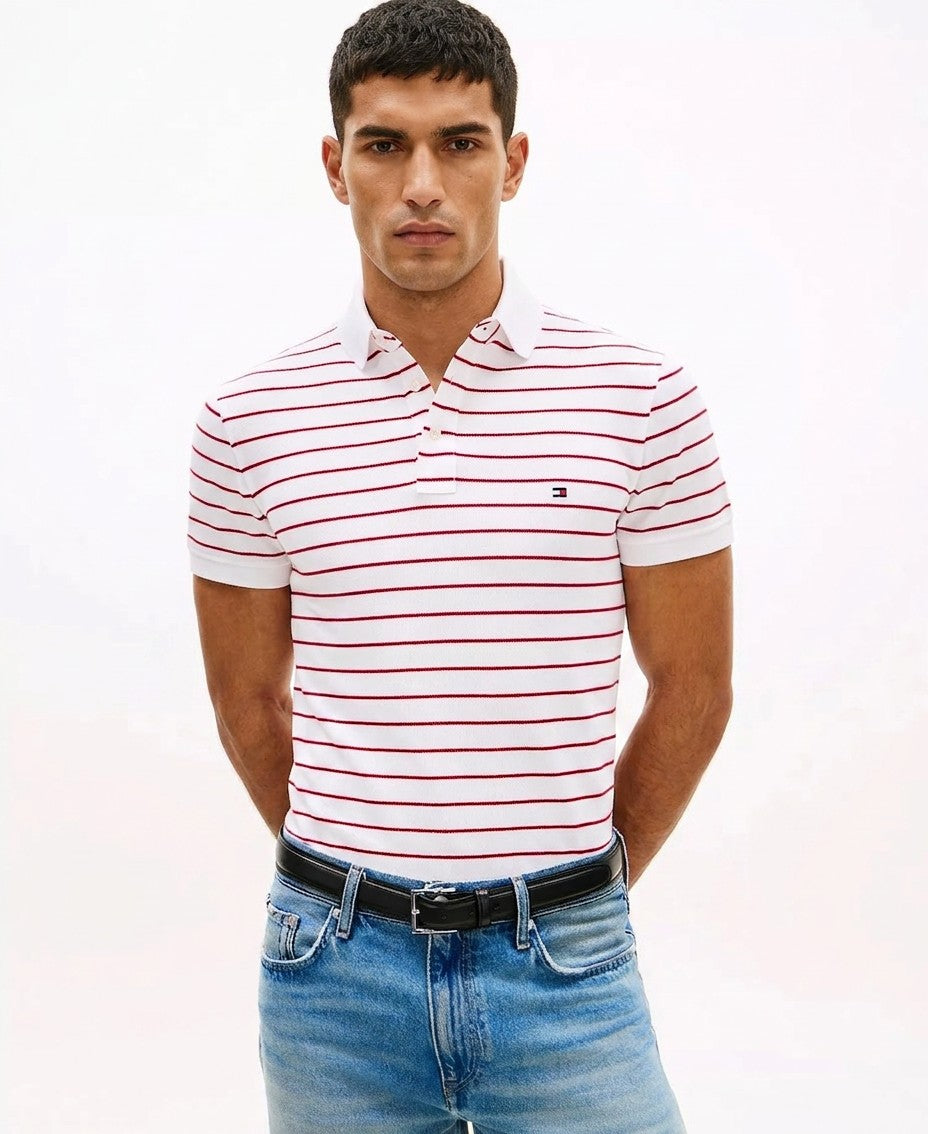 Tommy Hilfiger 1985 Slim Fit Polo Shirt (White Medium Red)