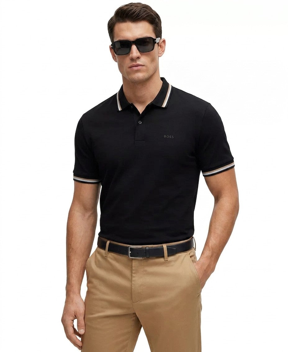 Boss By Hugo Boss Slim Fit Striped Collar Polo (Black)