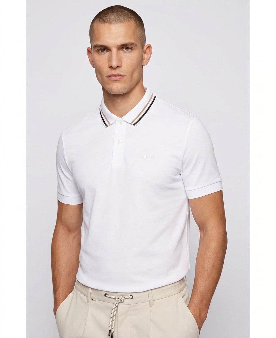 Boss By Hugo Boss Slim Fit Striped Collar Polo (White)