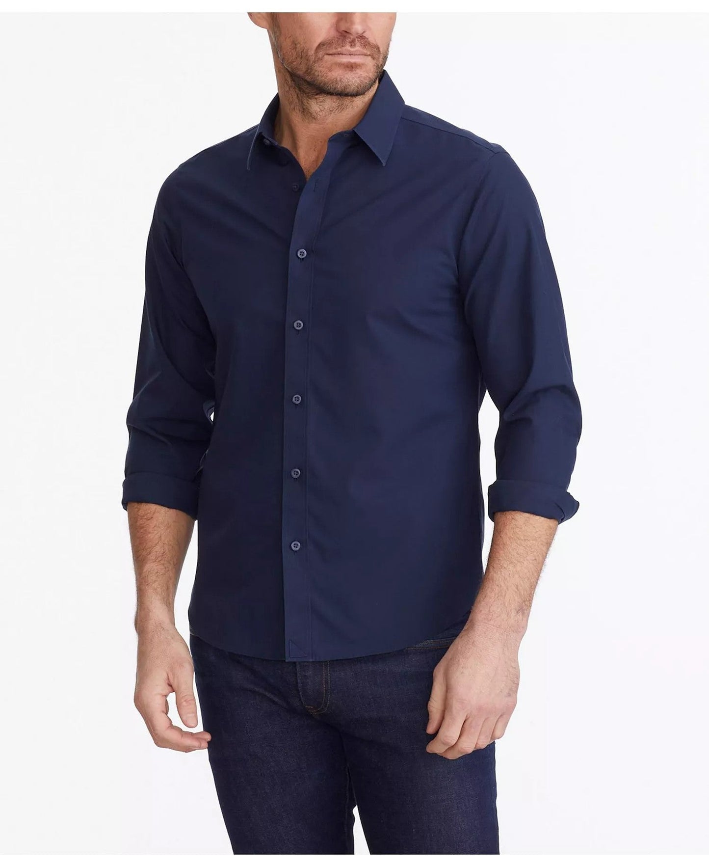 Untuckit Regular Fit Wrinkle-Free Castello Button-Up Shirt (Navy)