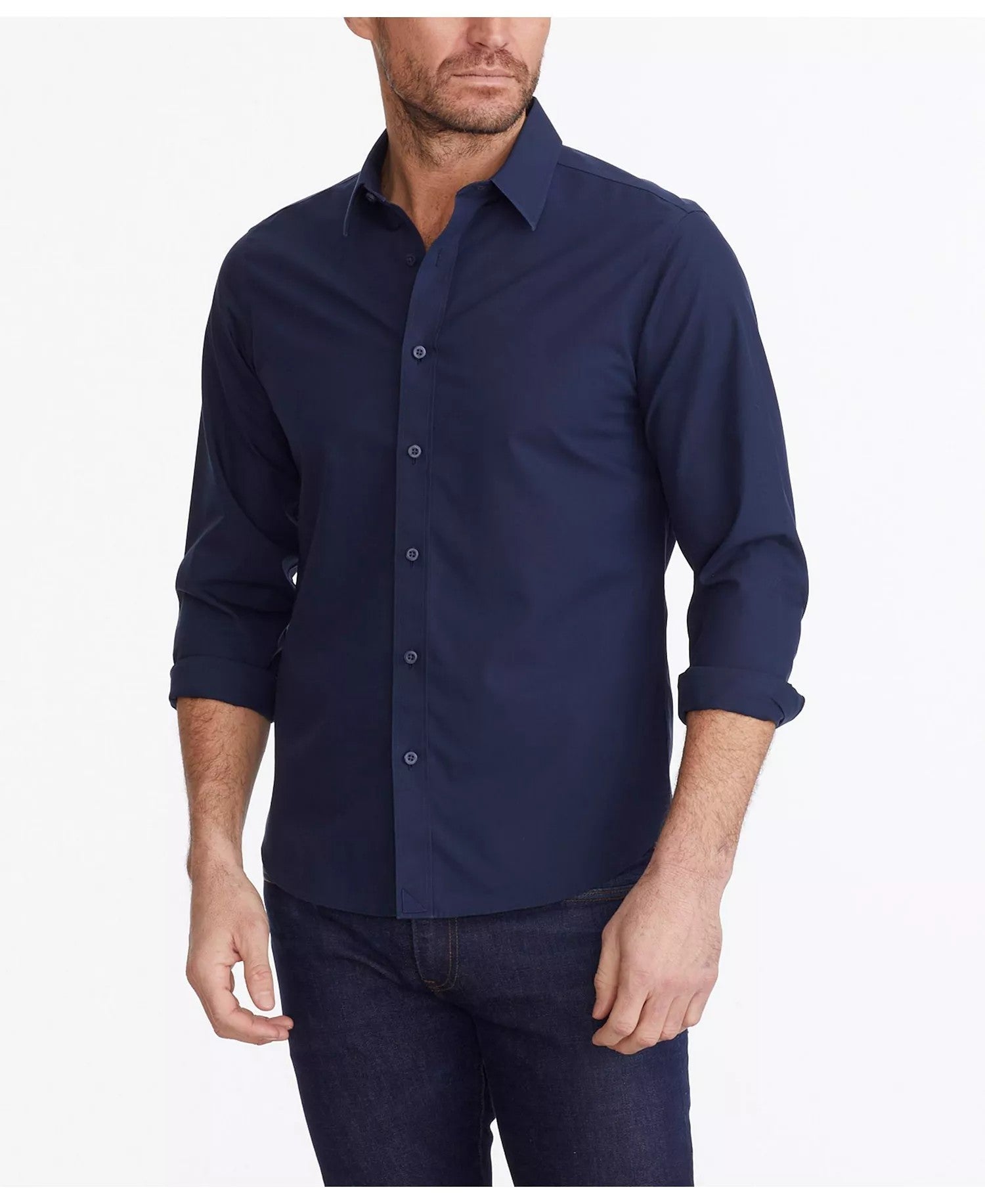 Untuckit Regular Fit Wrinkle-Free Castello Button-Up Shirt (Navy)