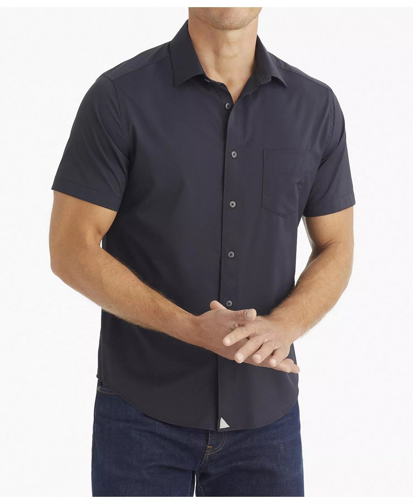 Untuckit Regular Fit Wrinkle-Free Short Sleeve Performance Gironde Button-Up Shirt (Black)