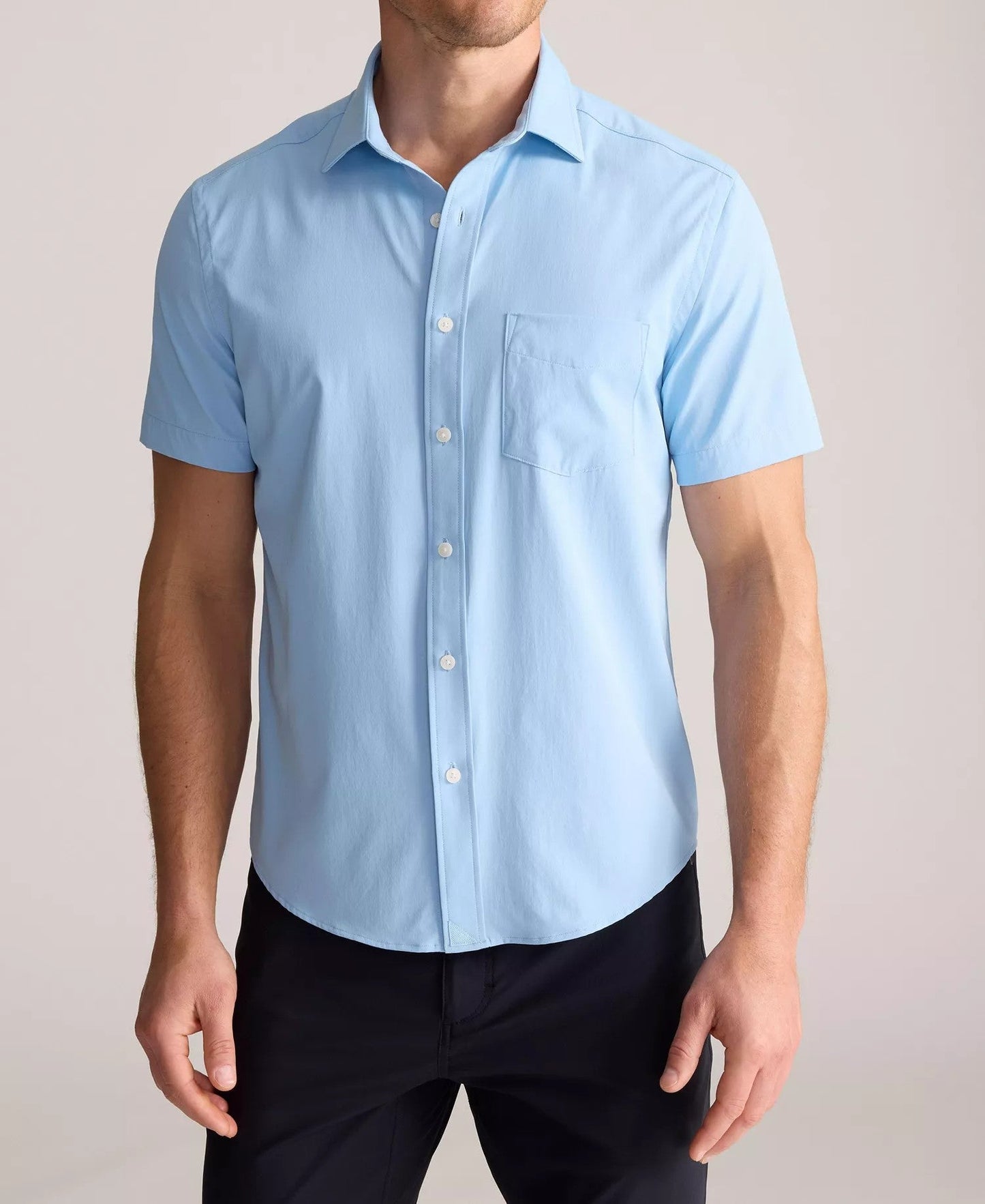 Untuckit Regular Fit Wrinkle-Free Short Sleeve Performance Gironde Button-Up Shirt (Bright Blue)
