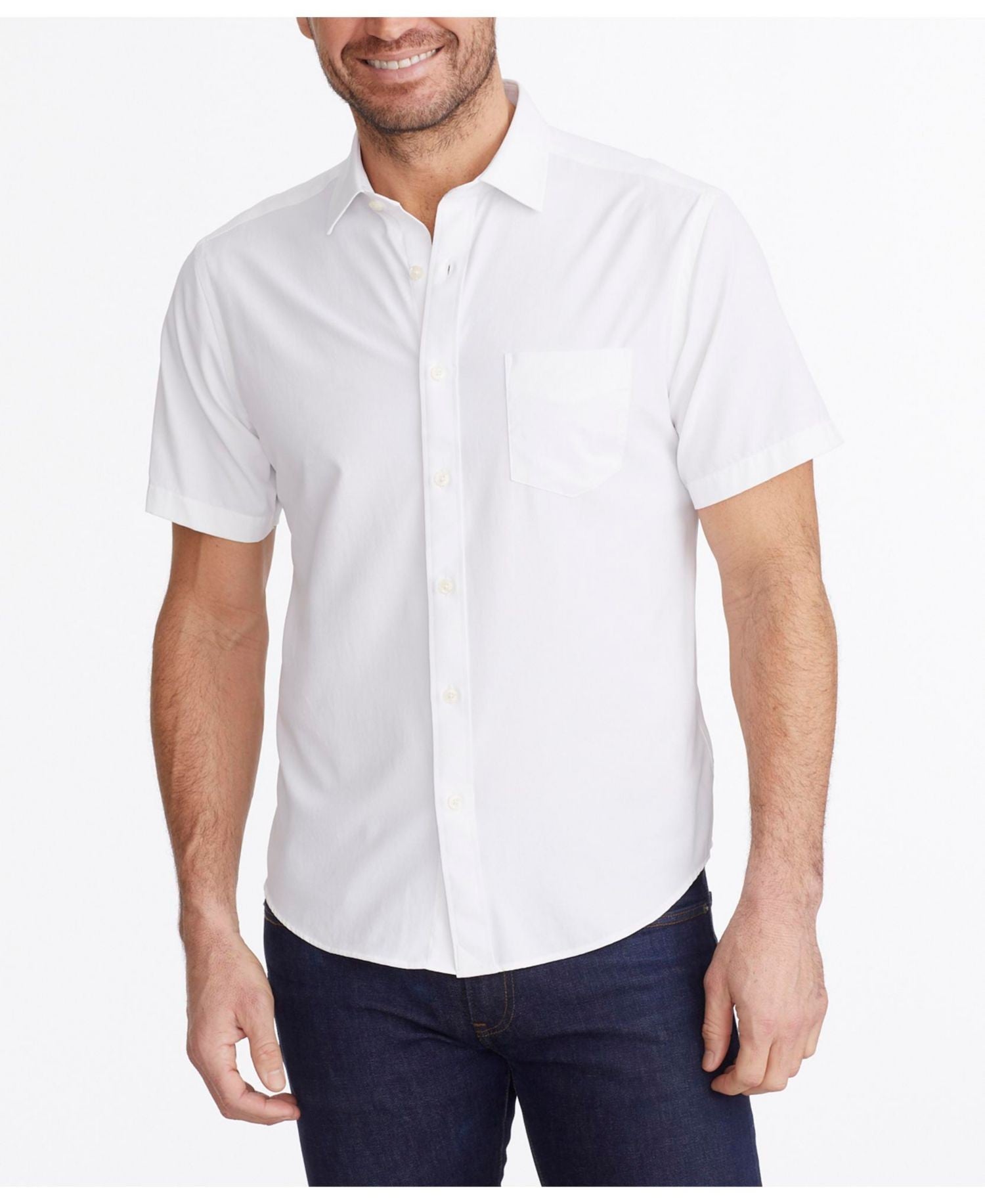 Untuckit Regular Fit Wrinkle-Free Short Sleeve Performance Gironde Button-Up Shirt (White)