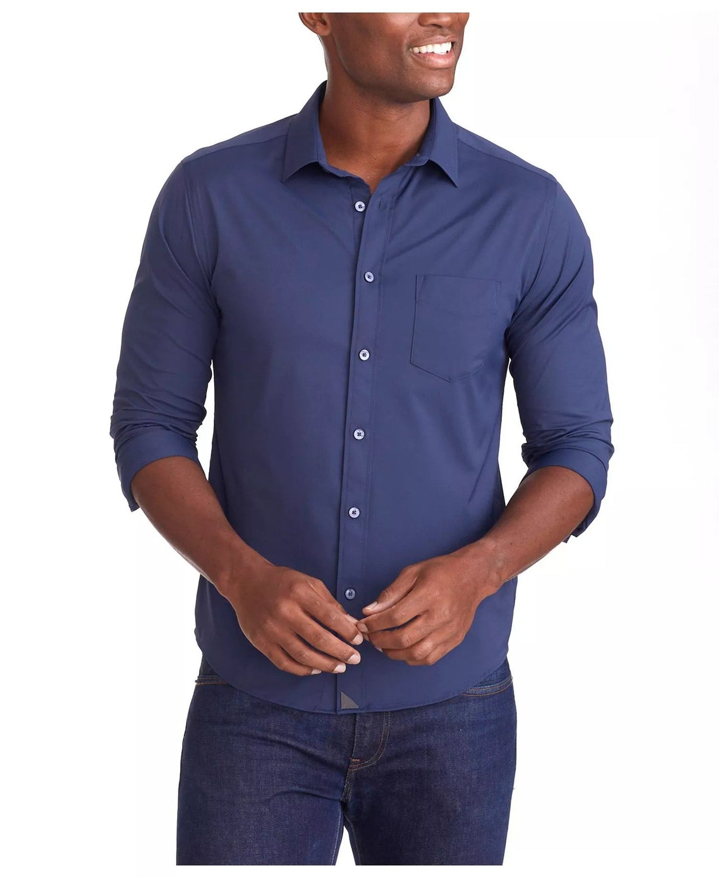 Untuckit Regular Fit Wrinkle-Free Performance Gironde Button-Up Shirt (Navy)