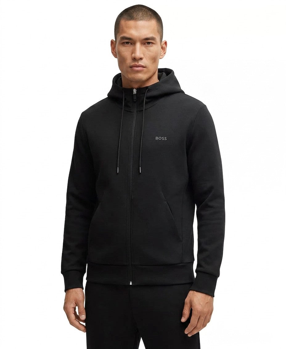 Boss By Hugo Boss Logo Print Zip Up Hoodie (Black)