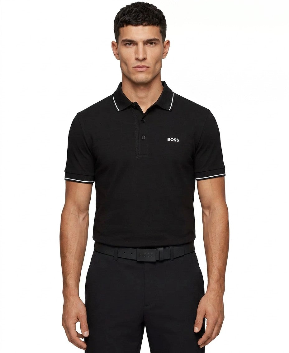 Boss By Hugo Boss Tonal Logo Slim Fit Polo Shirt (Black)