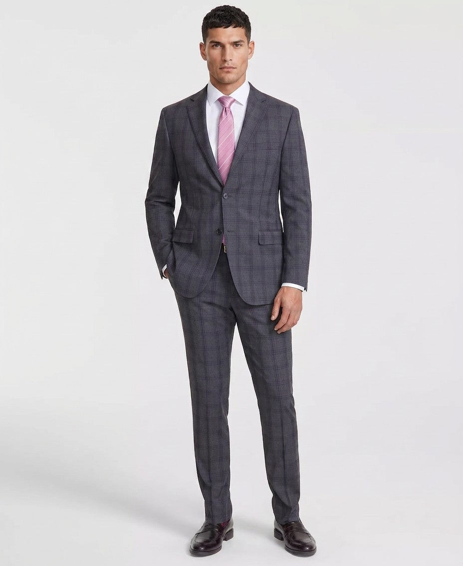 DKNY Modern Fit Nested Suit (Grey Plaid)