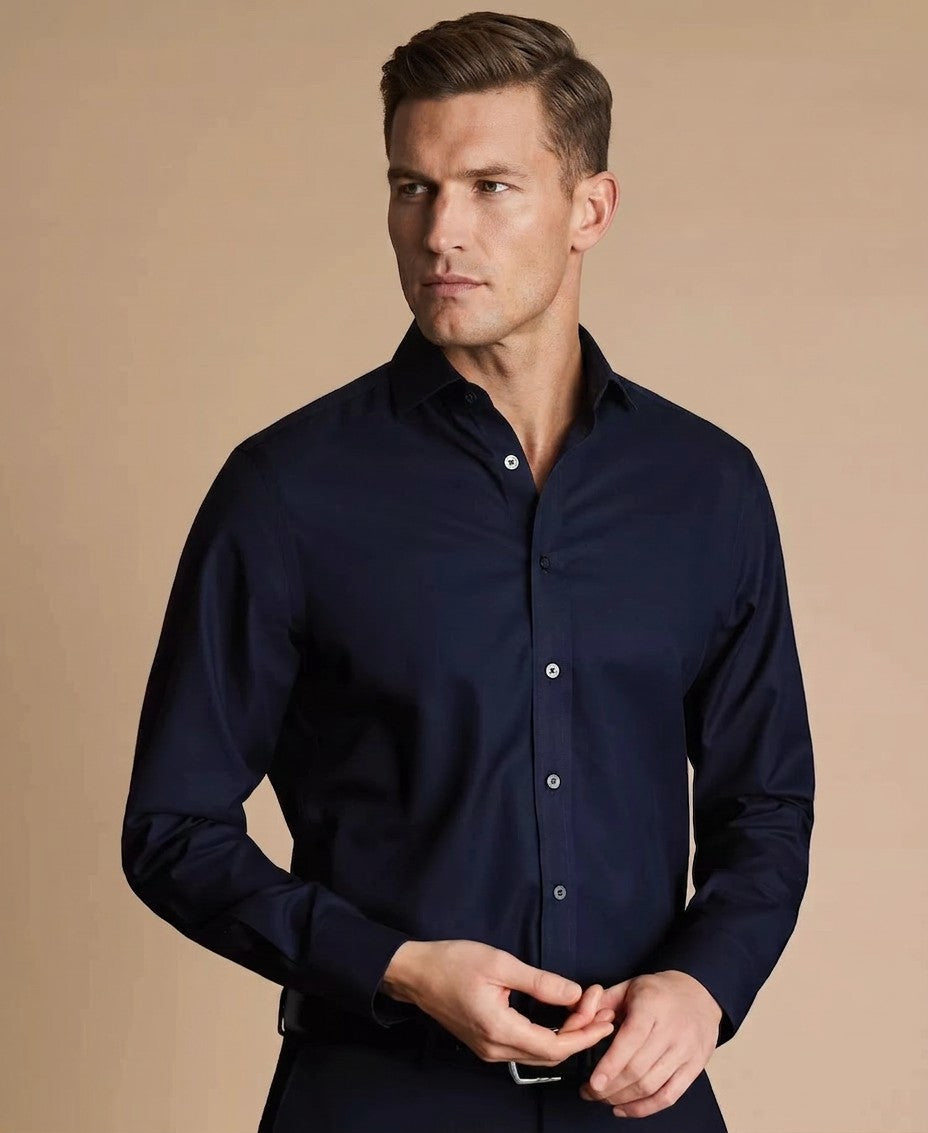 Charles Tyrwhitt Slim Fit Non-Iron Solid Twill Dress Shirt (Navy)
