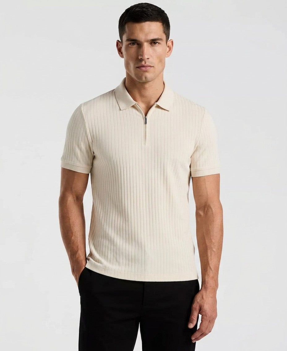 Perry Ellis Slim Fit Ribbed Knit 1 4 Zip Polo Shirt (Birch)