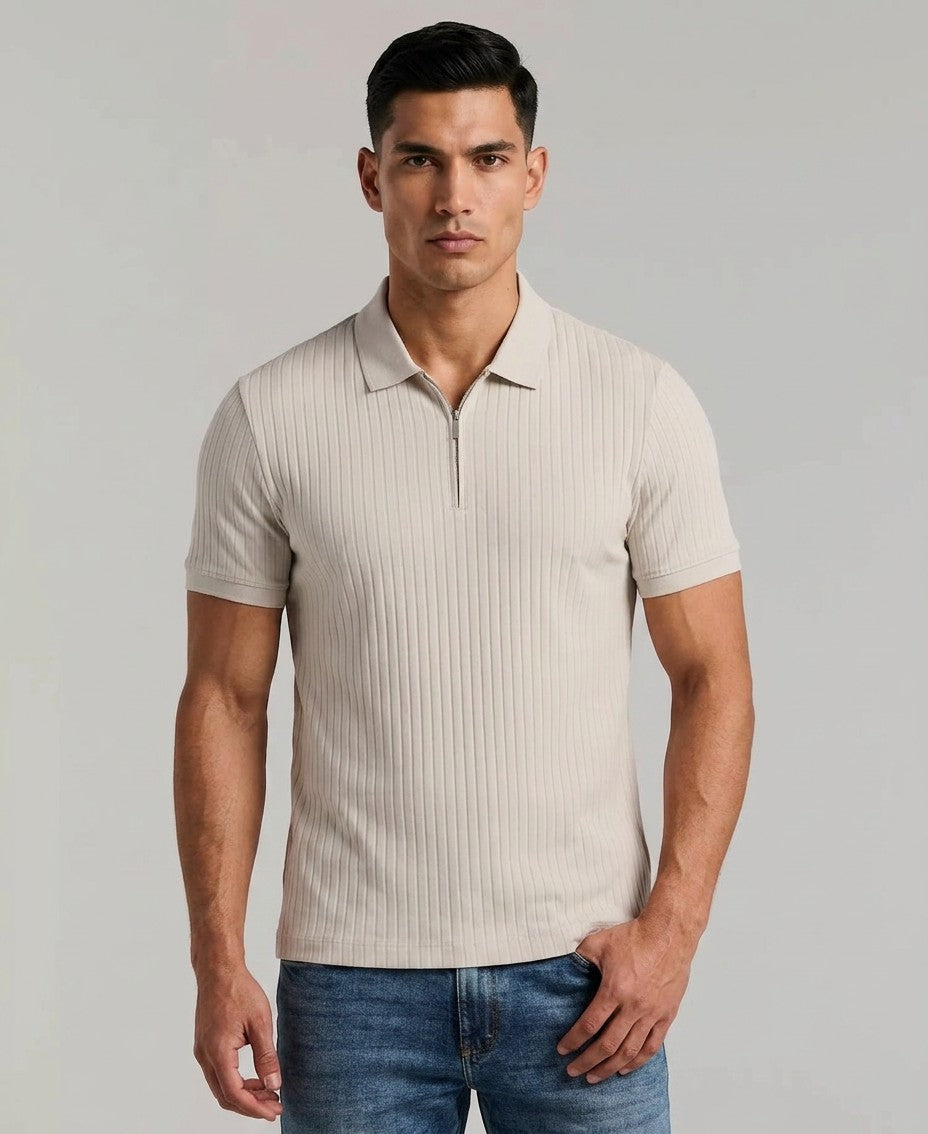 Perry Ellis Slim Fit Ribbed Knit 1 4 Zip Polo Shirt (Glacier Gray)