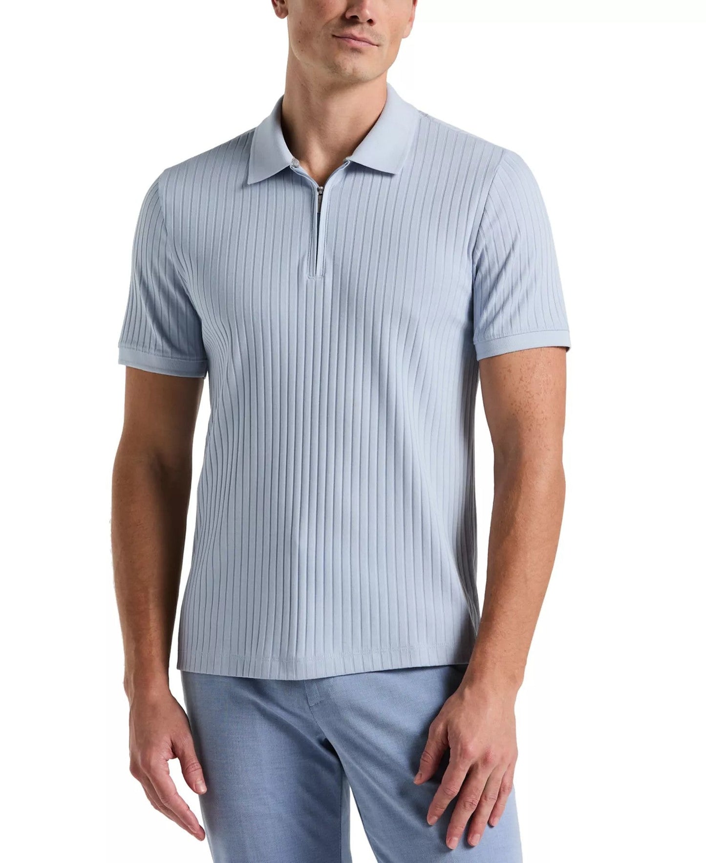 Perry Ellis Slim Fit Ribbed Knit 1 4 Zip Polo Shirt (Kentucky Blue)