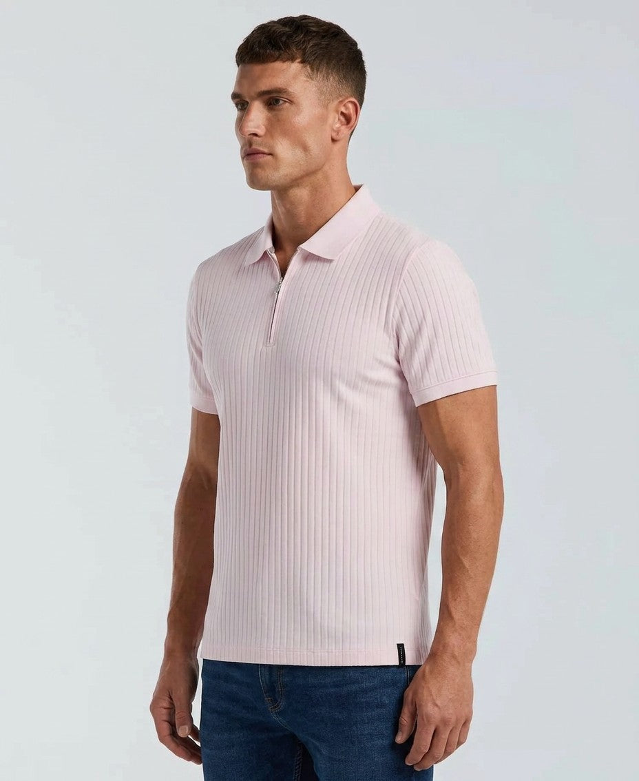 Perry Ellis Slim Fit Ribbed Knit 1 4 Zip Polo Shirt (Orchid Ice)