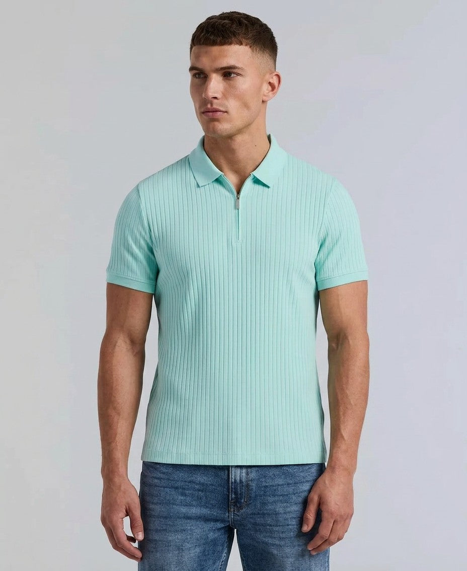 Perry Ellis Slim Fit Ribbed Knit 1 4 Zip Polo Shirt (Skylight)
