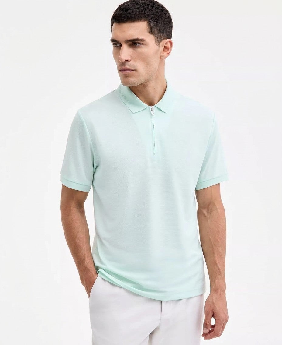 Alfani Ottoman Short Sleeve Textured Quarter-Zip Polo Shirt (Macy's Exclusive) (Buttermint)
