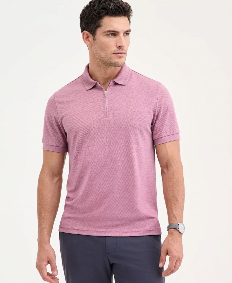 Alfani Ottoman Short Sleeve Textured Quarter-Zip Polo Shirt (Macy's Exclusive) (Smoked Rose)