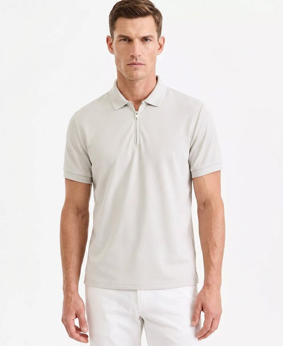Alfani Ottoman Short Sleeve Textured Quarter-Zip Polo Shirt (Macy's Exclusive) (Stone Wall)
