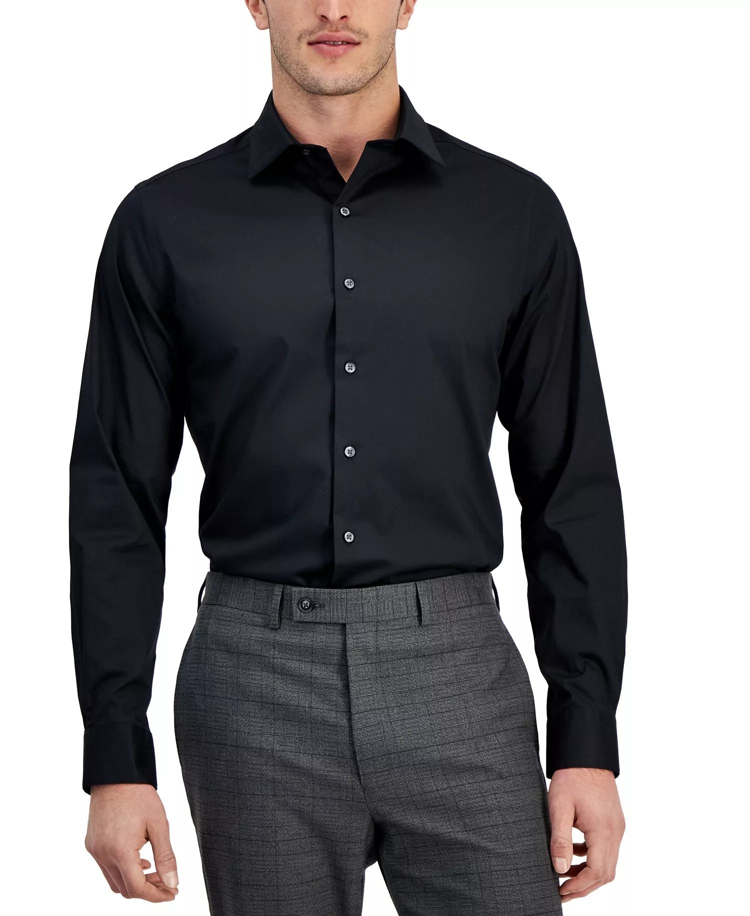 Alfani Temperature Regulating Solid Dress Shirt Slim Regular Fit (Deep Black)