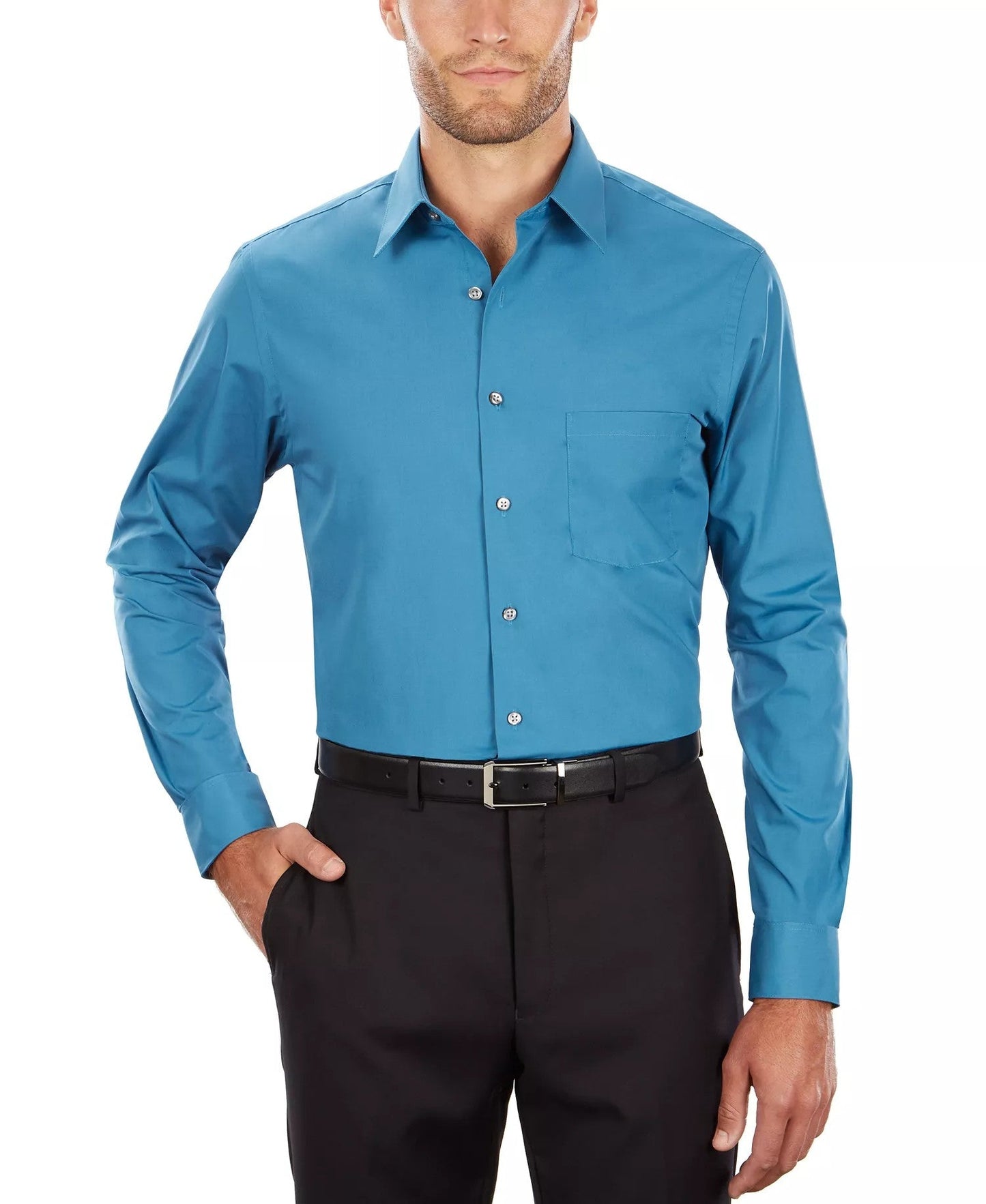 Van Heusen Poplin Dress Shirt Classic Athletic Fit (Deep Sea)