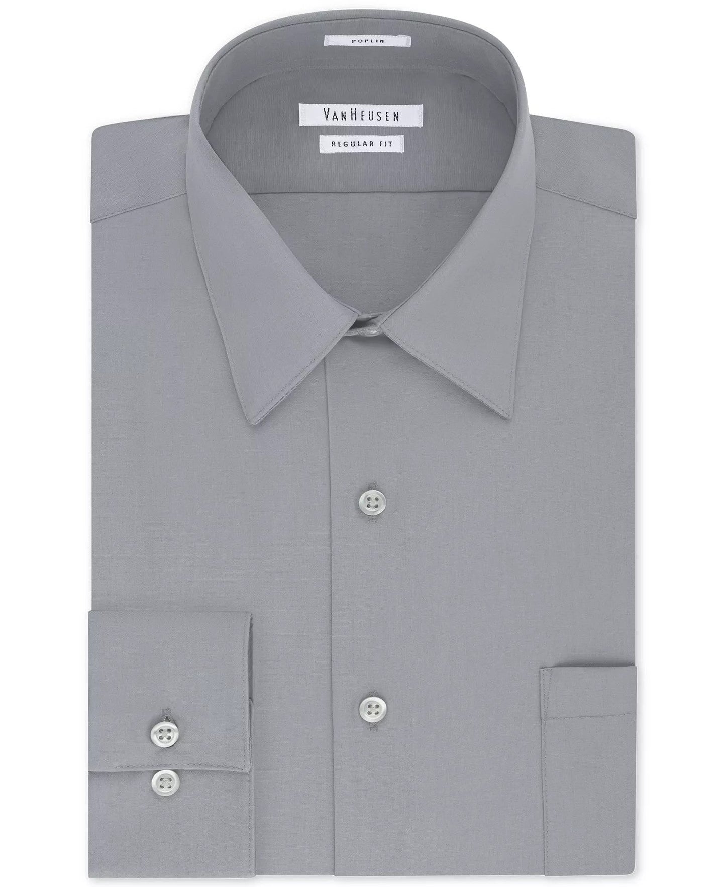 Van Heusen Poplin Dress Shirt Classic Athletic Fit (Greystone)