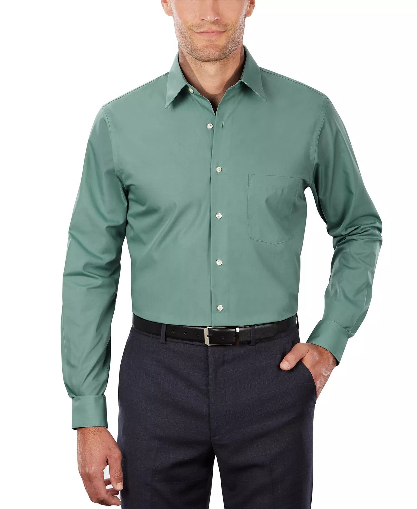Van Heusen Poplin Dress Shirt Classic Athletic Fit (Ocean Mist)