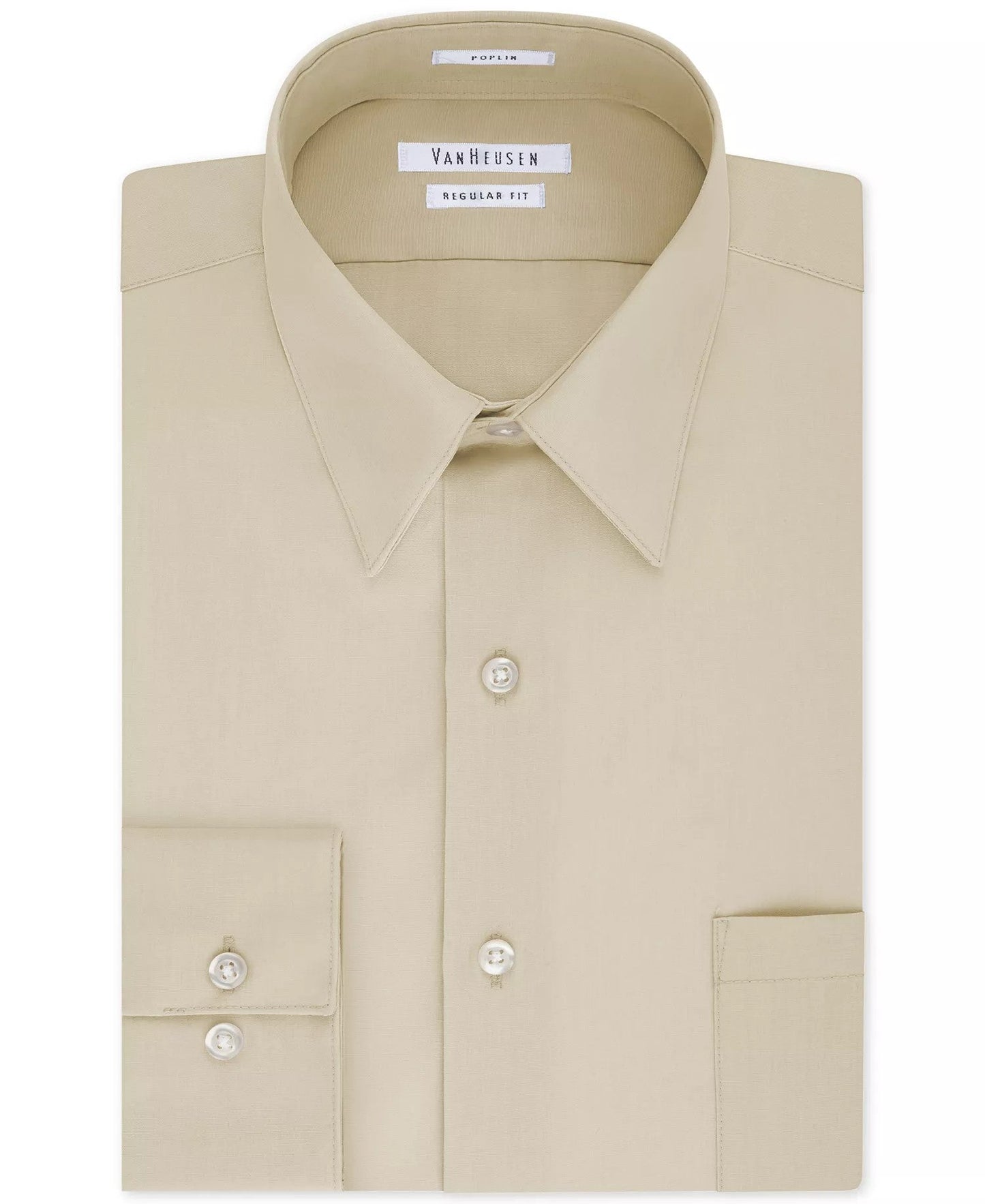 Van Heusen Poplin Dress Shirt Classic Athletic Fit (Stone)