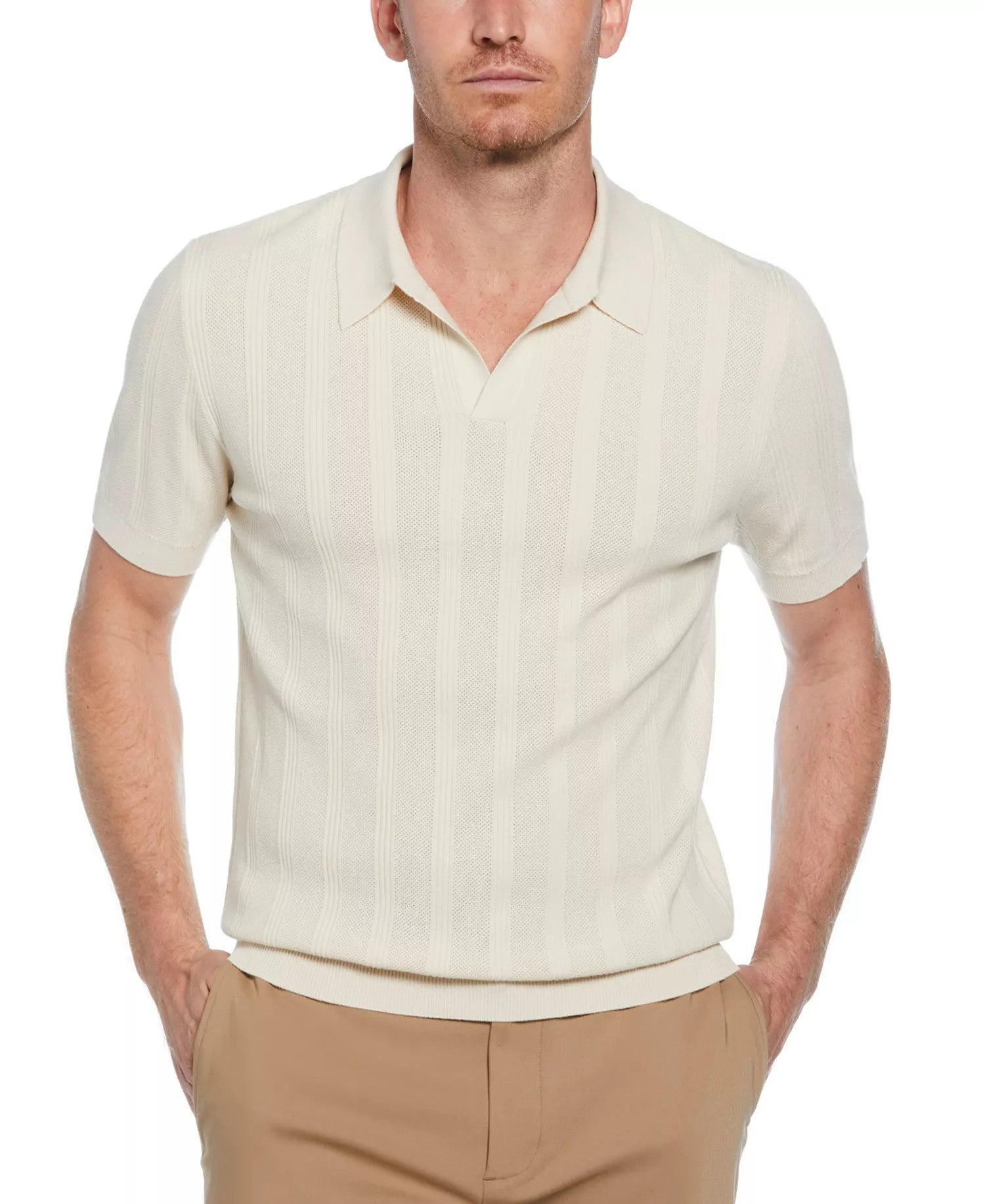 Perry Ellis Johnny Collar Stripe Polo Shirt (Birch)