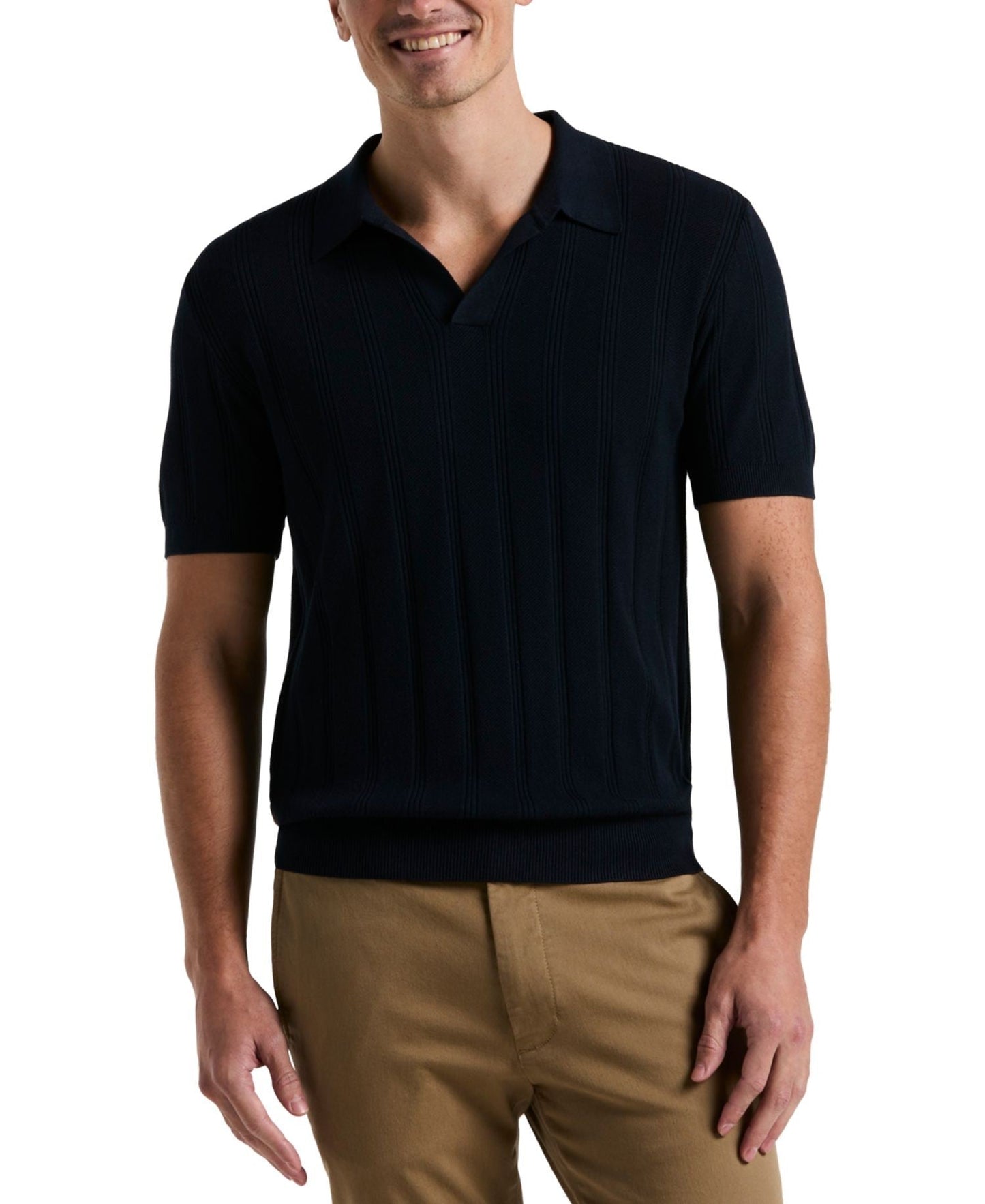 Perry Ellis Johnny Collar Stripe Polo Shirt (Dark Sapphire)