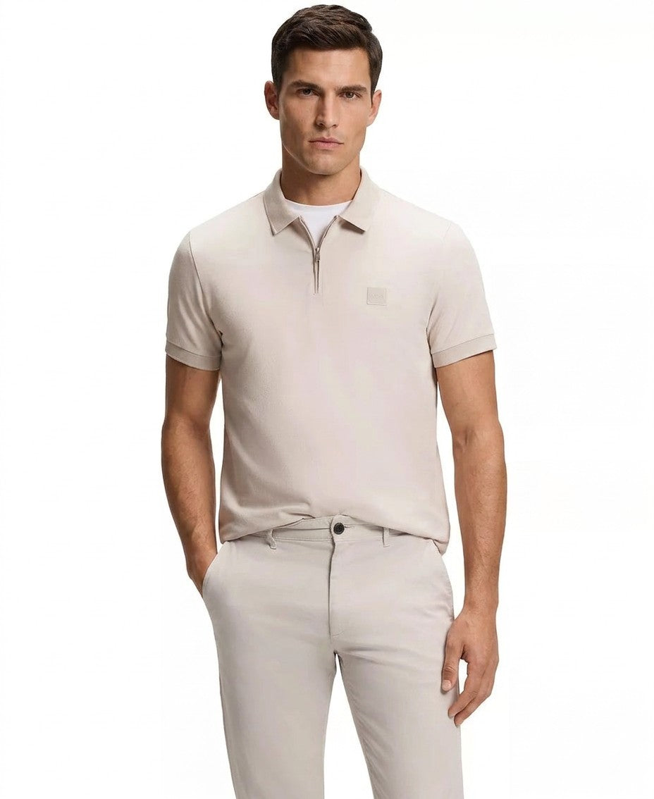 Boss By Hugo Boss Stretch Cotton Pique Slim Fit Polo Shirt (Open Gray)