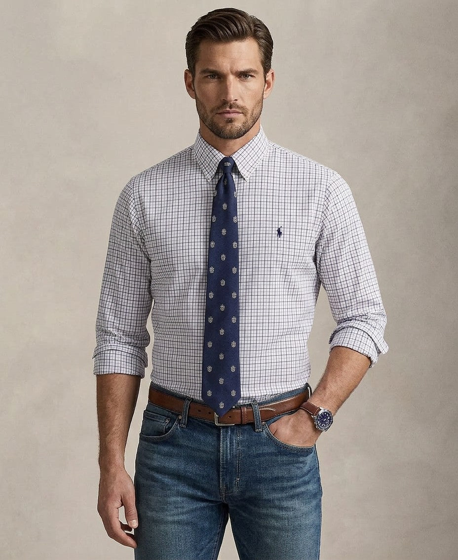 Polo Ralph Lauren Classic Fit Performance Oxford Shirt (White Aix Lavender)