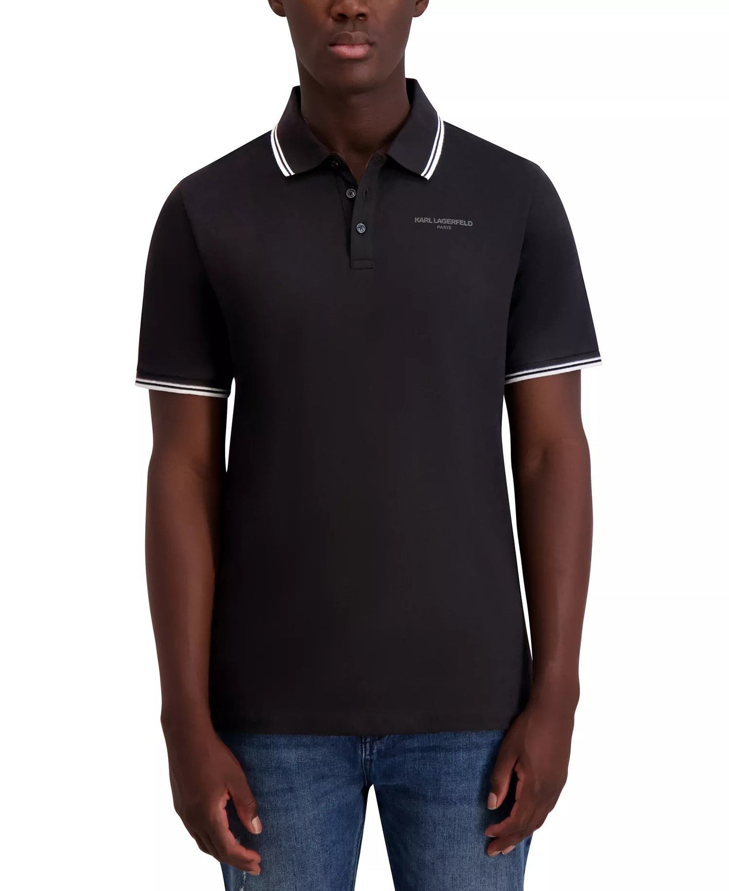 Karl Lagerfeld Paris Regular Fit Tipped Polo Shirt (Black)