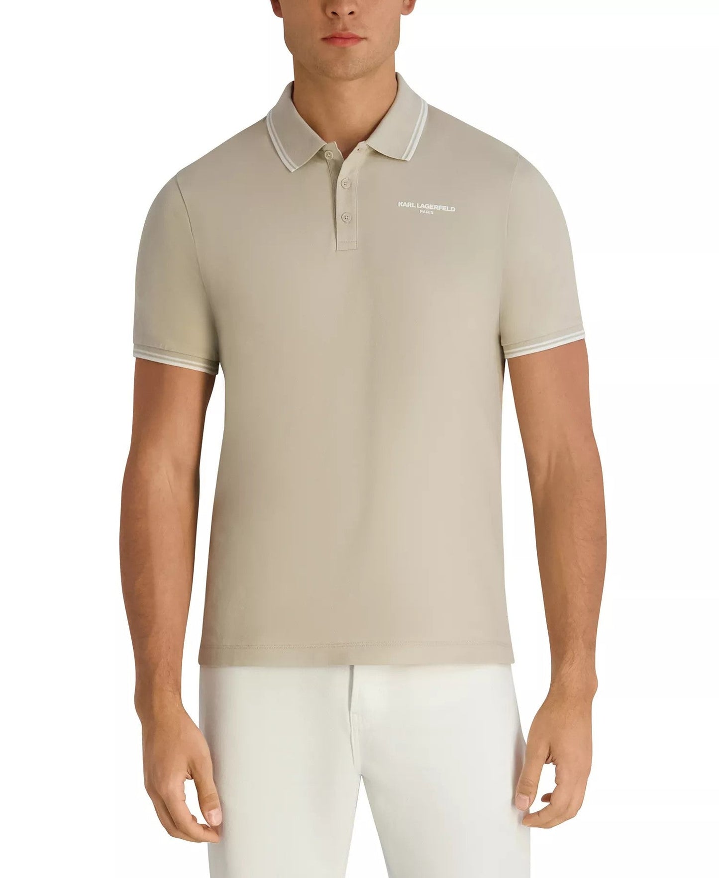 Karl Lagerfeld Paris Regular Fit Tipped Polo Shirt (Natural)