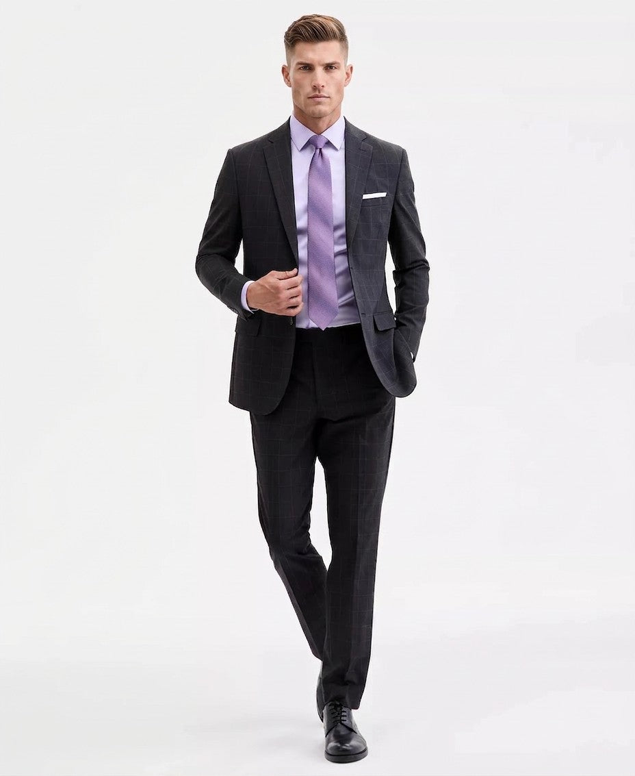 DKNY Modern Fit Nested Suit (Charcoal Plaid)