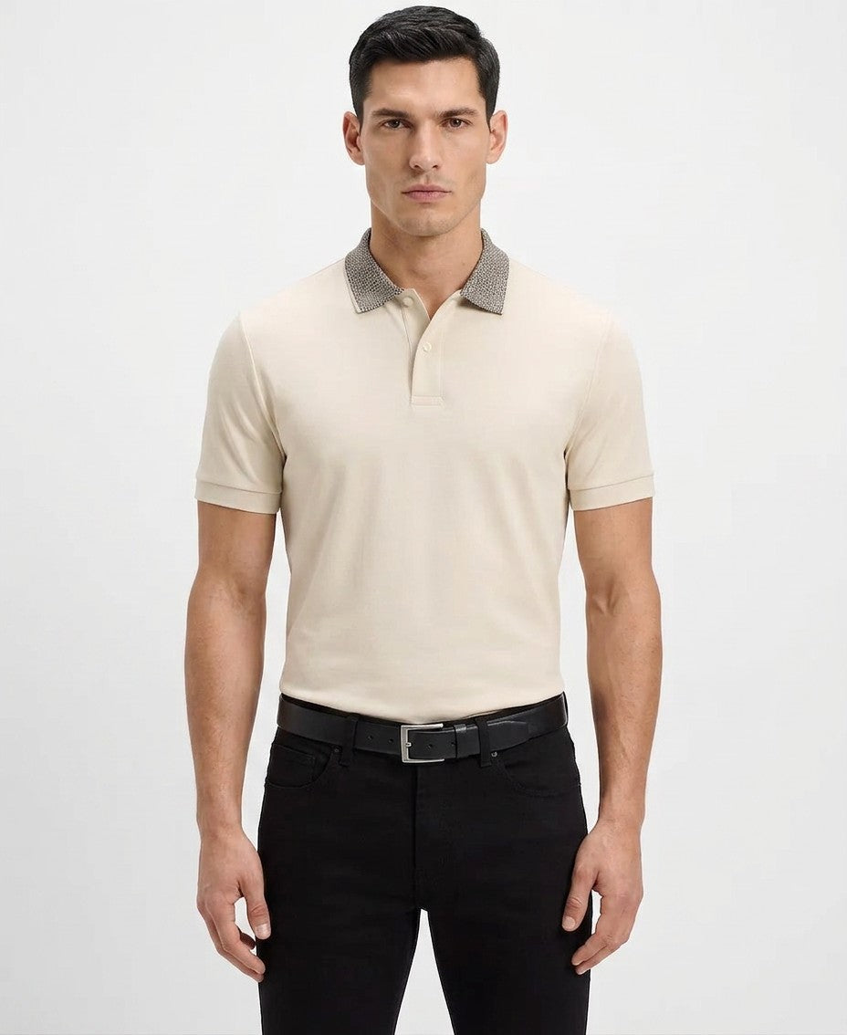 Boss By Hugo Boss Patterned Collar Pima Cotton Polo Shirt (Open White)