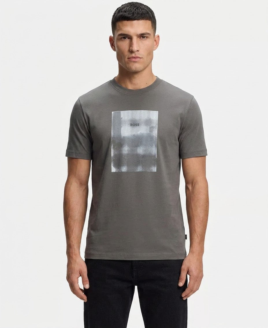 Boss By Hugo Boss Printed Artwork Cotton Jersey T-Shirt (Open Gray)