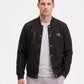 Karl Lagerfeld Textured Varsity Zip Bomber Jacket (Black)