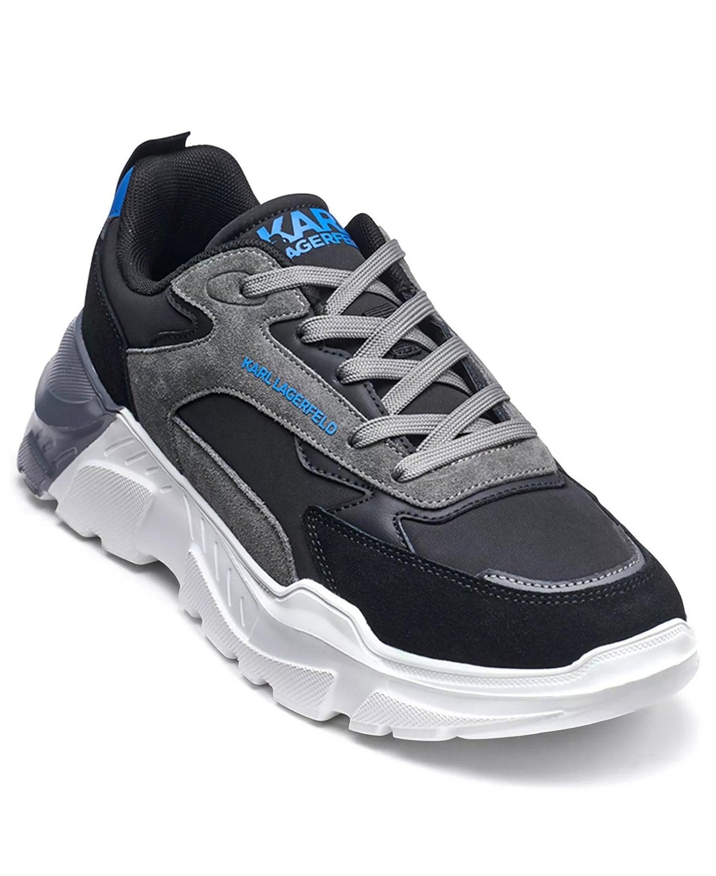 Karl Lagerfeld Paris Patent Detail Round Toe Runner Shoes (Gray)