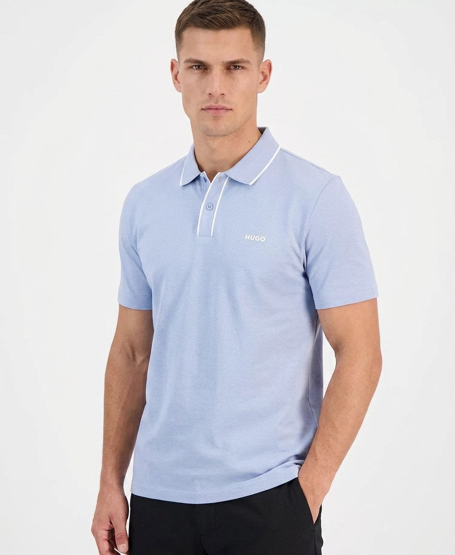 Hugo Boss Dalombi Button Placket Polo Shirt (Light Blue W White Trim)