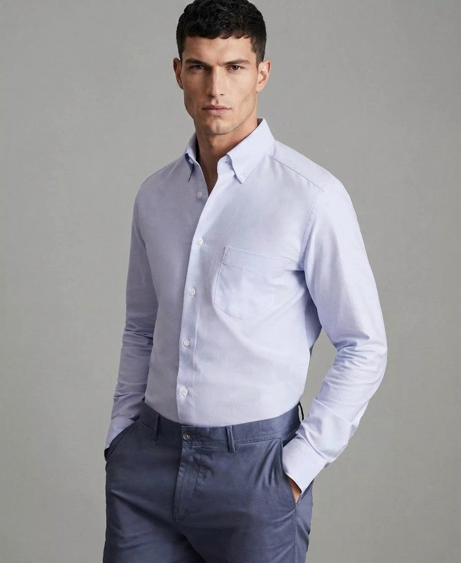 Reiss Slim Fit Button-Down Collar Cotton Oxford Shirt (Soft Blue)