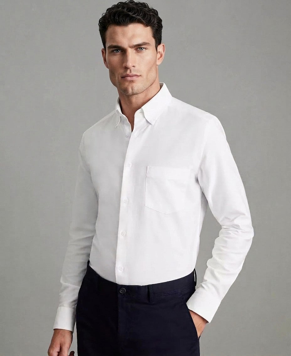 Reiss Slim Fit Button-Down Collar Cotton Oxford Shirt (White)