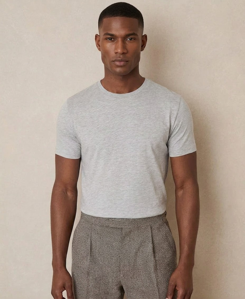 Reiss Cotton Crew Neck T-Shirt (Gray Marl)
